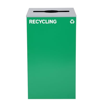 Alpine Industries Square Recycling Bin, 29 Gallons, Green Can, Mixed Opening Lid, for Recycling ALP4450-KIT-GRN-M-REC